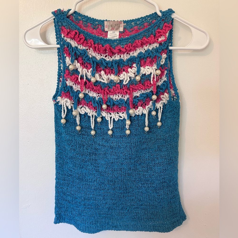 Colorful Knit Sleeveless Top with Beaded Details